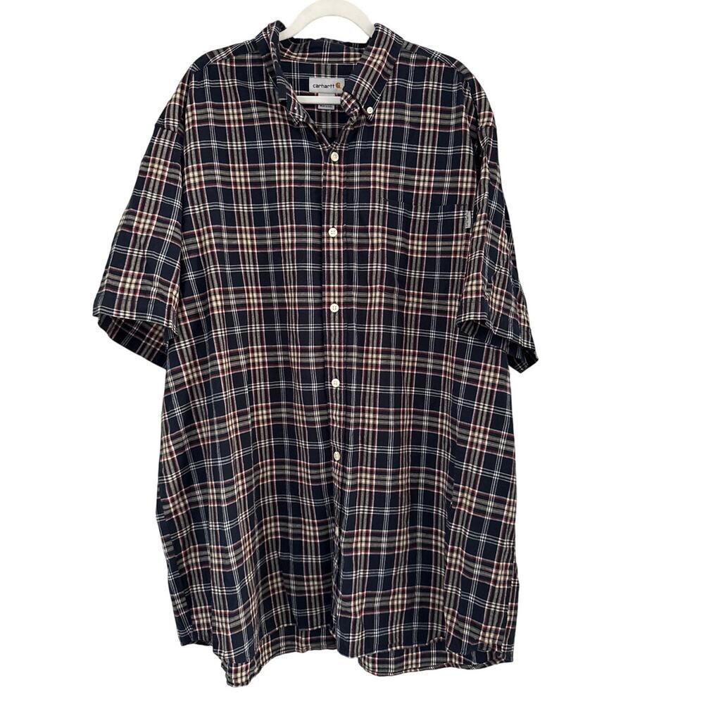 Carhartt Mens Short Sleeve Lightweight Plaid Shirt Size XXL Button Down Collared